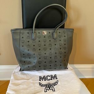 MCM preowned grey canvas visetos / leather tote or shoulder bag
